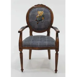 Casa Padrino Luxus Barock Esszimmer Stuhl mit Armlehnen Teddybär macht Pause Blau / Braun