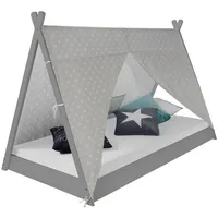 Homestyle4u Kinderbett 90x200 Tipi Bett Holzbett Grau Lattenrost - Grau