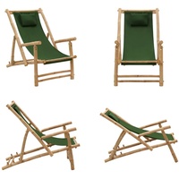 vidaXL Liegestuhl Bambus und Canvas Grün - Liegestuhl - Liegestühle - Strandstuhl - Gartenstuhl