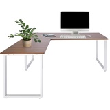 HJH Office 830090 Eckschreibtisch 180x180 WORKSPACE XL I Walnuss/Weiß Schreibtisch mit großer Arbeitsfläche, Stahlgestell