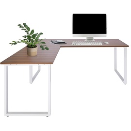 HJH Office 830090 Eckschreibtisch 180x180 WORKSPACE XL I Walnuss/Weiß Schreibtisch mit großer Arbeitsfläche, Stahlgestell
