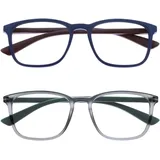 OPULIZE Max Lesebrille 2er Pack - Klassische große rechteckige Fassung - Brillen in mattem Blau und Grau - Herren Damen Unisex - RR78-37 - +1,00