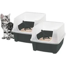 Iris Ohyama Katzenklo offen, bis 7 kg, 2er-Satz, Grau, ohne Deckel, Katzentoilette, hoher Abnehmbarer Rand, Für große Katzen, Kätzchen, Toilet, XXL Toilette, BPA-frei, Cat Litter Box, CLH-12