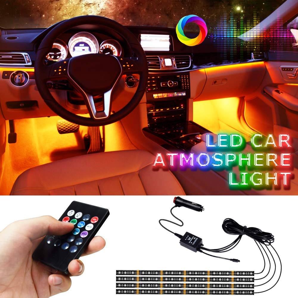 Favoto 4x12 Auto Innenbeleuchtung LED Atmosphäre Licht Car  Innenraumbeleuchtung led Innenraum mit USB-Port und IR Fernbedienung :  : Auto & Motorrad