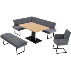 Essgruppe K+W KOMFORT & WOHNEN "Giacomo III", grau, Flachgewebe Aquaclean 910, Langer Schenkel rechts, Sitzmöbel-Sets, Essgruppe, wahlweise links oder rechts langer Schenkel 207cm, Freischwingersessel