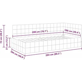 vidaXL Eckbettgestell mit Kopfteil Weinrot 100 cm x 200 cm Samt