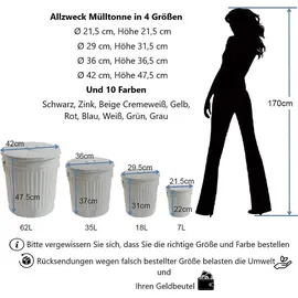 Jinfa Ascheeimer Metall 21,5 cm Höhe 7 l grau