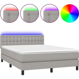 vidaXL Boxspringbett mit Matratze & LED Hellgrau 140x200 cm Stoff