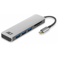 ACT AC7050 USB C Hub 6 in 1, 3-Port USB 3.0, USB Type C 55W PD-Stromversorgung, SD/TF Kartenleser, mit Premium Aluminum Gehäuse