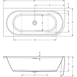 Riho Desire Corner Eckbadewanne 184 x 84 cm (B087001105)