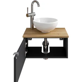 Saphir Waschtisch SAPHIR "Serie 6915 Waschschale mit Unterschrank für Gästebad, Gäste WC", schwarz (schwarz matt, halifax eiche, schwarz matt touch), B:51cm H:39,8cm T:35cm, Waschtische, Waschtisch, 51 cm breit, 1 Tür, Waschtischplatte, kleine Bäder, ohne