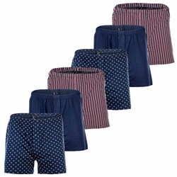 YOURBASICS Herren Jersey-Boxershorts, 6er Pack - Cotton, Eingriff mit Knopf, Muster, Multipack BlauMix L