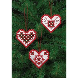 Hardanger-Aufhänger "Herzen", 3er-Pack