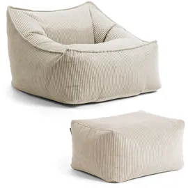 mokebo Sessel Der Lümmel Cord 83 x 73 x 60 cm Beige mit Hocker