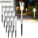 casativo-lighting Wegeleuchte Solar 10,0 cm 12er Set mit Erdspiess Dämmerungssensor Silber