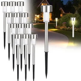 casativo-lighting Wegeleuchte Solar 10,0 cm 12er Set mit Erdspiess Dämmerungssensor Silber