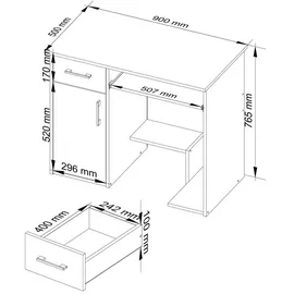 abamihome Akord Schreibtisch, Wenge, Holzwerkstoff, Nachbildung, Holz Optik, 3 Fächer, 1 Schubladen, Rechteckig,Rechteckig, 90x74x50 cm, Arbeitszimmer, Schreibtische, Computertische