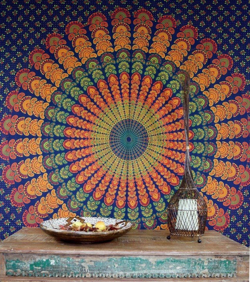 Tagesdecke Boho-Style Wandbehang, indische Tagesdecke.., Guru-Shop blau|grün|orange
