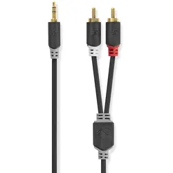 Nedis Stereo-Audiokabel | 3.5 mm Stecker | 2x RCA Stecker Vergoldet | 2.00 m | rund | Anthrazit | Verpackung mit Sichtfenster
