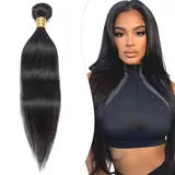 Elailite Flip in Extension Echthaar, Echthaar Tressen zum Einnähen, Echthaar Tressen Extensions Haarverlängerungen, glatt, (30cm 100g) Straight #1B Naturschwarz