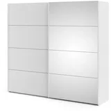 VCM Veto Schiebetürenschrank B243 cm 1 Tür und 1 Spiegeltür weiß und weiß hochglanz.
