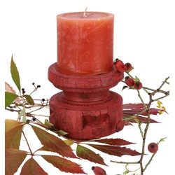 Guru-Shop Windlicht Indischer Vintage Holz Kerzenhalter, massiver.. rot