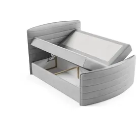 Fun Möbel Boxspringbett Schlafzimmerbett AMBRA 180x200cm Stoff Elisa Velvet Hellgrau - Grau