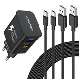 Amoner Samsung Ladegerät 25W*1,Typ C USB C ladekabel 1.2M*2, Adaptives Schnellladekabel Netzteil Ladeadapter für Galaxy S21 S20 S10 S6 S7 S8 S9,Note Bereich und andere Geräte, 3 Stück