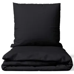 NYVI Bettwäsche Set DreamScience Renforcé Uni - Atmungsaktiv & Weich - 100% Baumwolle - Mit Reißverschluss 135x200 + 80x80 cm schwarz