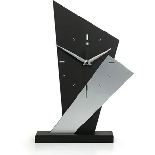 Kreative Feder Designer-Standuhr „Square“ aus Holz – Schwarze Tischuhr in modernem Metallic-Look ohne Ticken (leises Funkuhrwerk)
