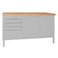Pavoy Werkbank, 1500x700x900 mm, 1 Schubladenblock, 1 Schrank, RAL 7035