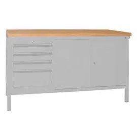 Pavoy Werkbank, 1500x700x900 mm, 1 Schubladenblock, 1 Schrank, RAL 7035