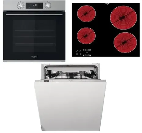 Whirlpool Backofen OMK58CU1SX + Cerankochfeld AKT8090NE + Einbau-Geschirrspüler WIC3C26F SETWH24