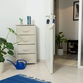 Relaxdays Türkordel Klemmschutz, 2er Set, Türstopper Klinke, Baby Türsicherung, weich, Baumwolle, 57 cm, beige/blaugrau