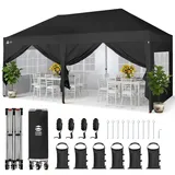 CROWN SHADES Pavillon 3x6 m, Faltpavillon mit 6 Seitenwänden, Wasserdicht Stabil Winterfest UV Schutz 50+,400D Oxford, Höhenverstellbarer Gartenpavillon, Gartenzelt, Partyzelt für Outdoor