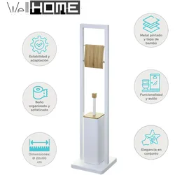 WellHome - Toilettenpapierhalter mit Toilettenbürste 'Natureo' in weiß funktional Ø20x60cm
