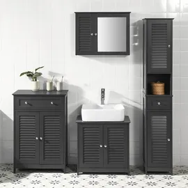 SoBuy Spiegelschrank mit Lamellentür MDF Dunkelgrau BZR55-DG