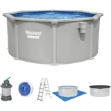 BESTWAY Hydrium Stahlwandpool Komplett-Set Ø 305 x 122 cm inkl. Sandfilteranlage und Poolleiter