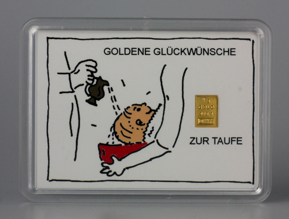 Goldbarren 1g Goldene Glückwünsche/Taufe (Motiv)