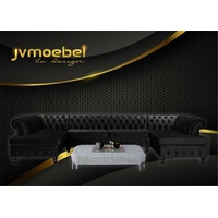 JVmoebel Ecksofa, Chesterfield Samt Ecksofa U-Form Wohnlandschaft Polsterecke Sofa schwarz