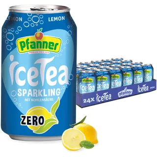 Pfanner Lemon Zero Eistee - Sparkling Dose im Vorratspack – Kohlensäurehaltiger IceTea mit Lemongeschmack - (24 x 0,33 l)