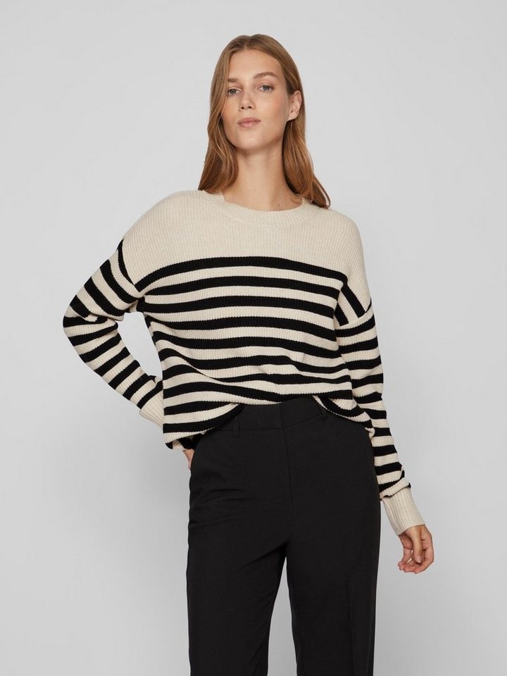 Vila Rundhalspullover VIRIL RIB STRIPE L/S KNIT TOP - NOOS beige S (36)