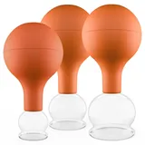 PULOX Schröpfgläser aus Echtglas mit Saugball - Set Trio klein in Braun 25mm, 32mm, 40mm
