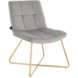 Svita Loungesessel Cocktailsessel Clubsessel Polsterstuhl ohne Armlehnen Goldene Beine Samt-Polster Grau Textil, 58x82x64 cm, Wohnzimmer, Sessel