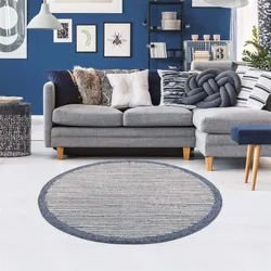 Teppich CARPET CITY "Art 2231", blau, H:7mm Ø:160cm, Polypropylen, Teppiche, Kurzflor, Streifen-Muster, ideal für Flur & Diele