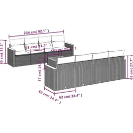 vidaXL Gartensofa-Set 9-tlg. grau Polyrattan