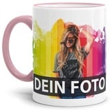 Tasse selbst individuell gestalten/Personalisierbar mit eigenem Foto Bedrucken/Fototasse/Motivtasse/Werbetasse/Firmentasse mit Logo/Rand & Henkel Rosa