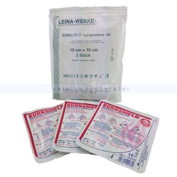 Notfall Brandgel Leina BurnShield Hydrogelverband Set für Erstversorgung von Verbrennungen, 3 Stück 10x10 cm