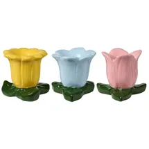 ib laursen Kerzenhalter Blume Keramik Gelb/Blau/Rosa