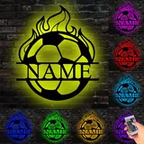 Personalisiertes Fußballspieler Metallschild mit LED Licht, Personalisiert Mit Name Zimmer Beleuchtung Wand Lampe, individueller Name und Nummer, Zimmer Deko, Weihnachten, Geburtstag